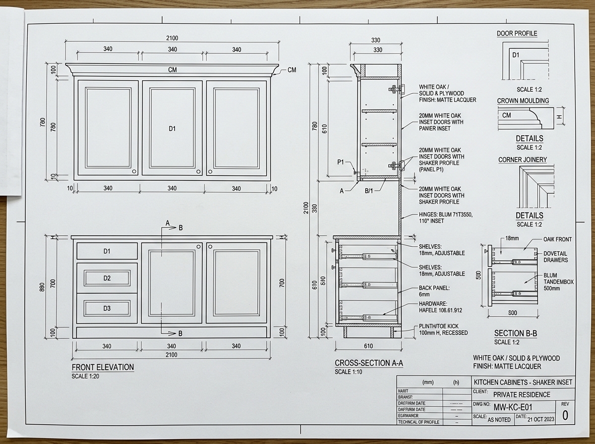 Technical shop drawings and millwork blueprints