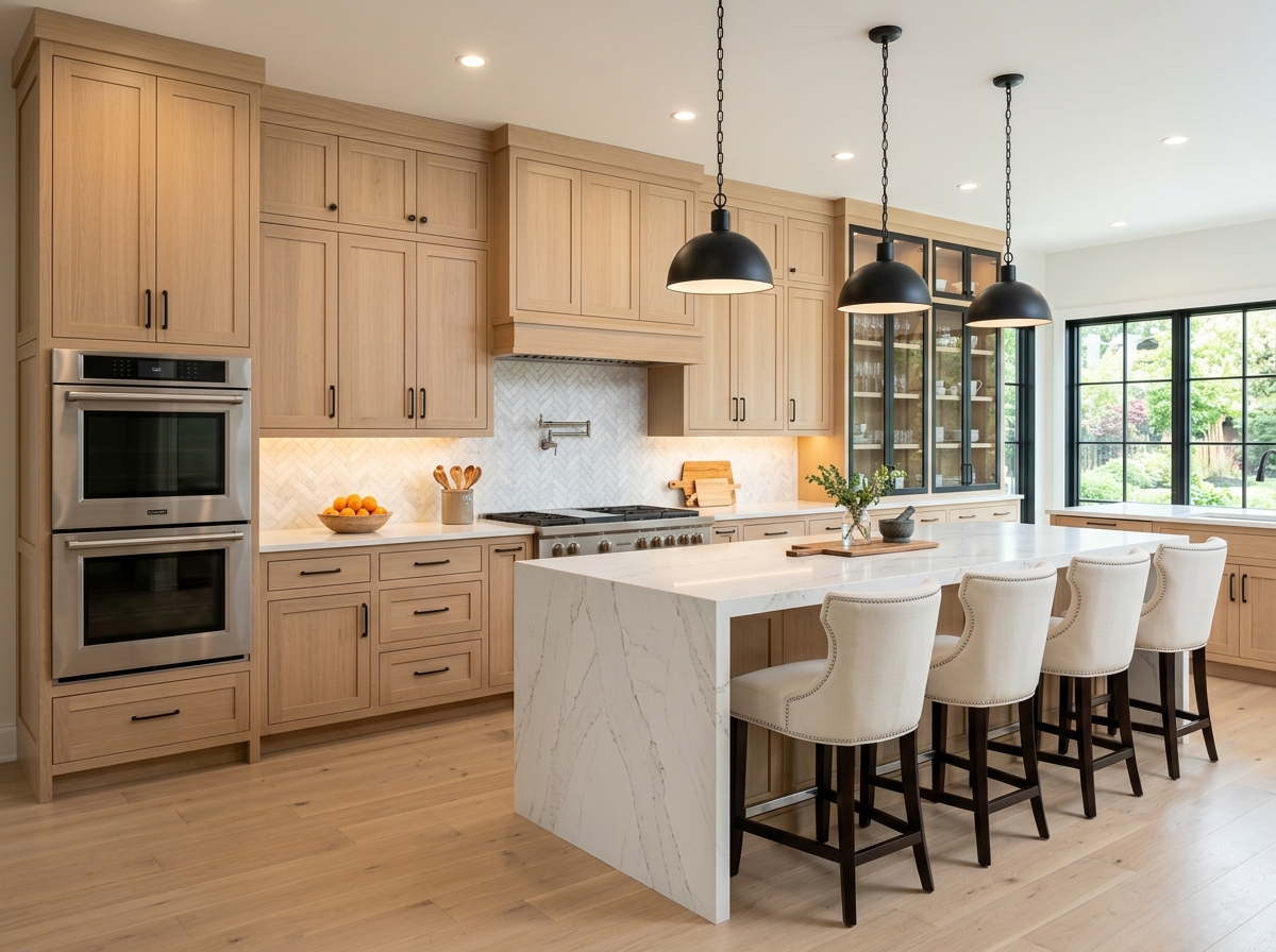 Finished white oak kitchen installation