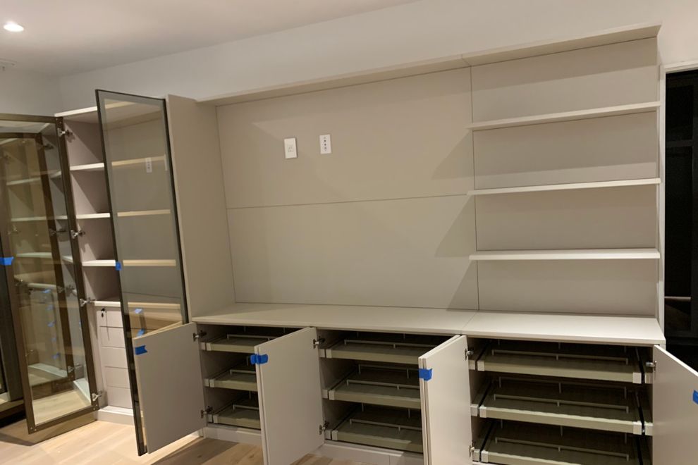 Custom walk-in closet with pull-out storage
