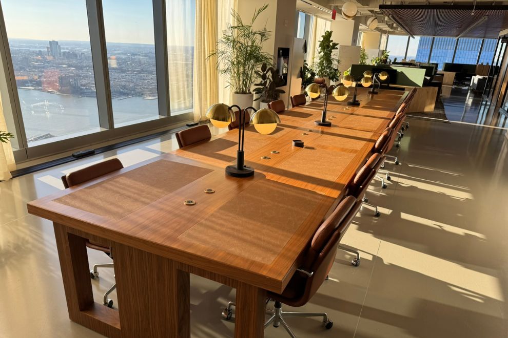 Conference table with skyline view
